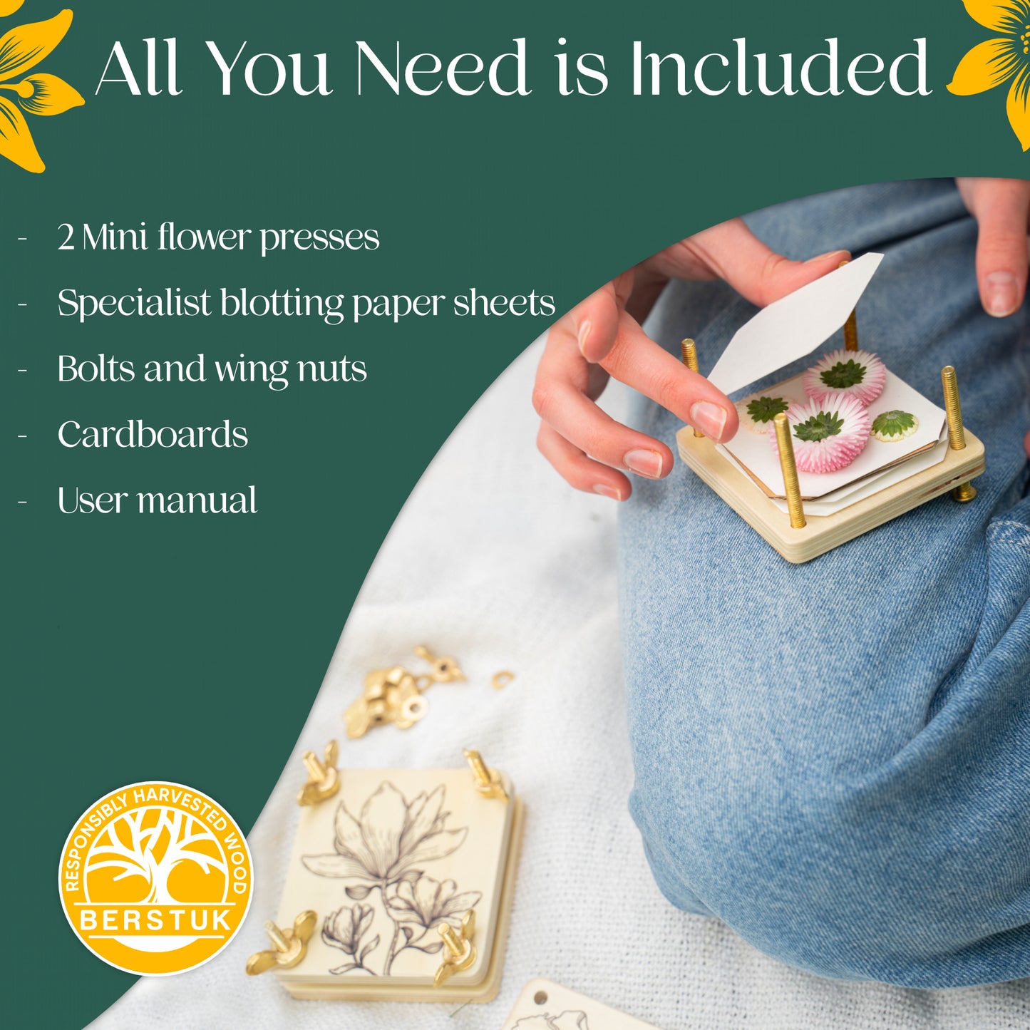 Tilly & Tansy – Miniature Flower Press Twins | Set of Two Wooden Presses