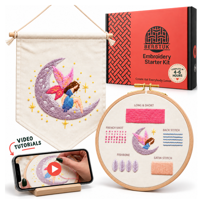 fairy embroidery kit with a mobile phone showcasing video tutorials