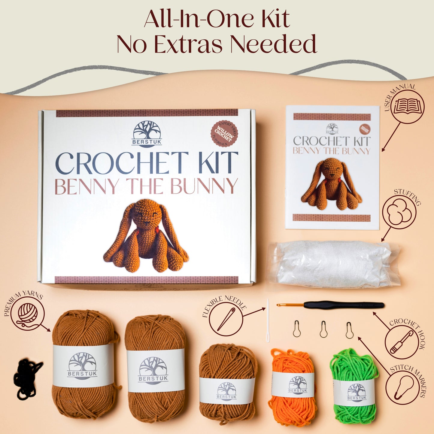 Intermediate-Friendly Crochet Kit for Adults – Benny The Bunny