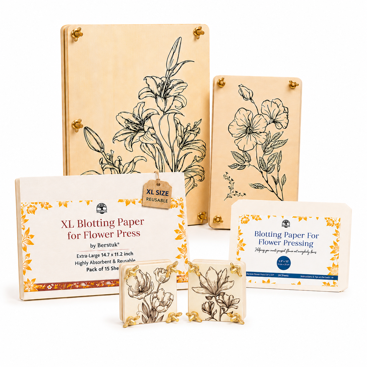Berstuk Ultimate Press Bundle Kit: XL, Travel, and Miniature Presses with Blotting Paper Refills