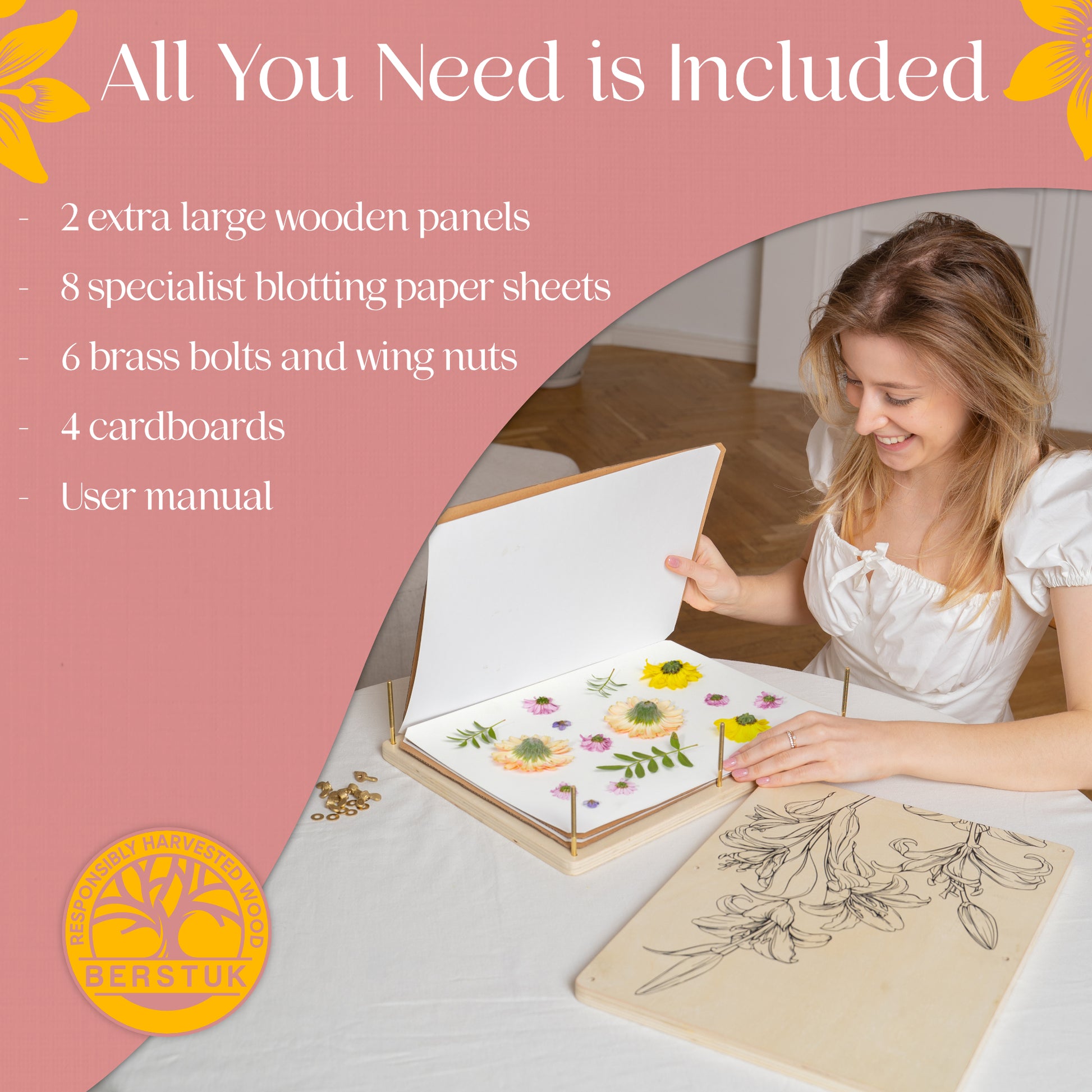 Berstuk Miniature Flower Press Kit for Adults - The Tiny Flower Preservation Kit Includes Two 3 x 3 Presses - Ideal Gift Fo
