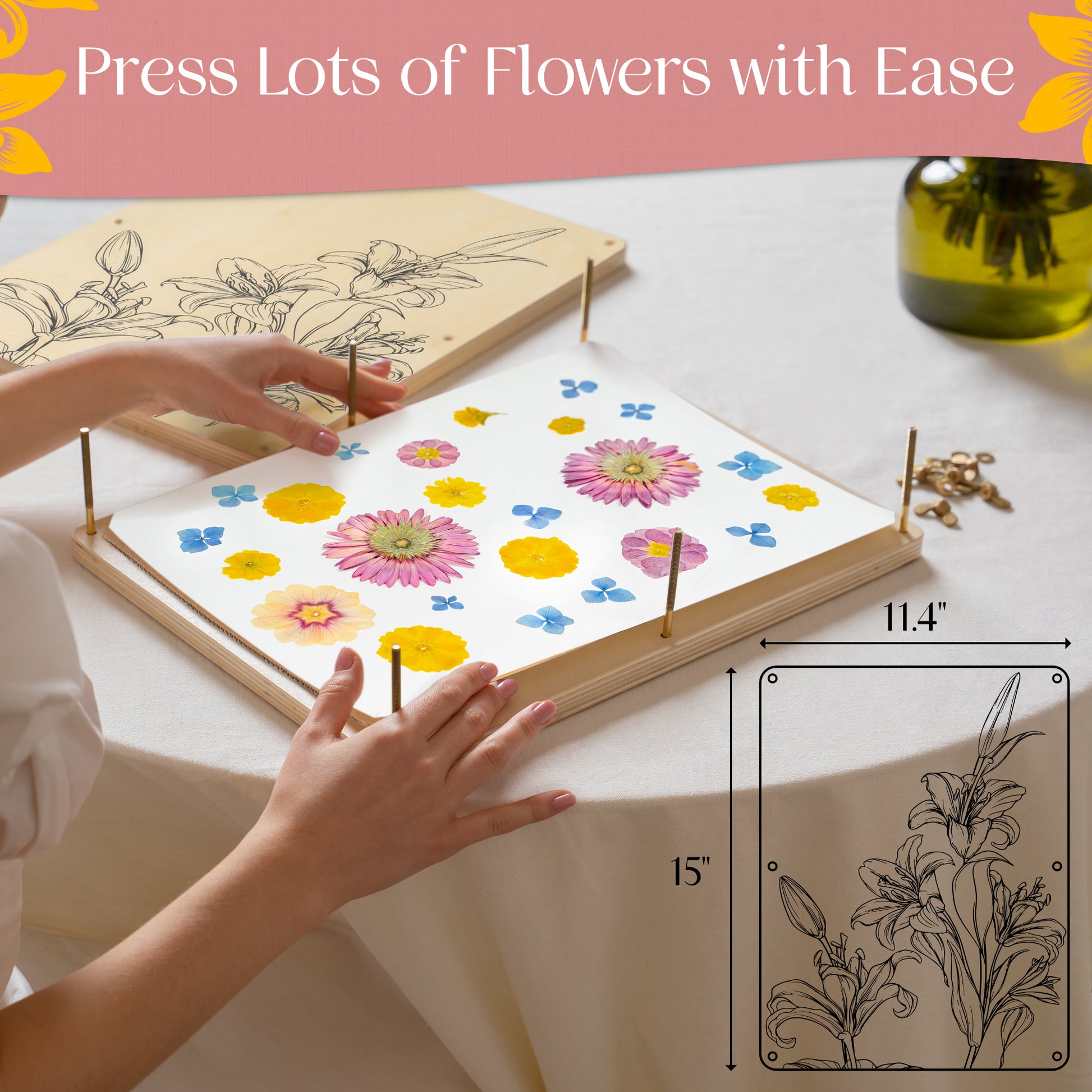 Berstuk Extra Large Flower Press Kit for Adults - This Big Flower Preservation Kit Measures 15 x 11.4 - Our Plant Press & Leaf Press Is A Great
