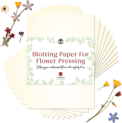 Berstuk A4 flower press blotting paper, 10-sheet pack, surrounded by pressed flowers